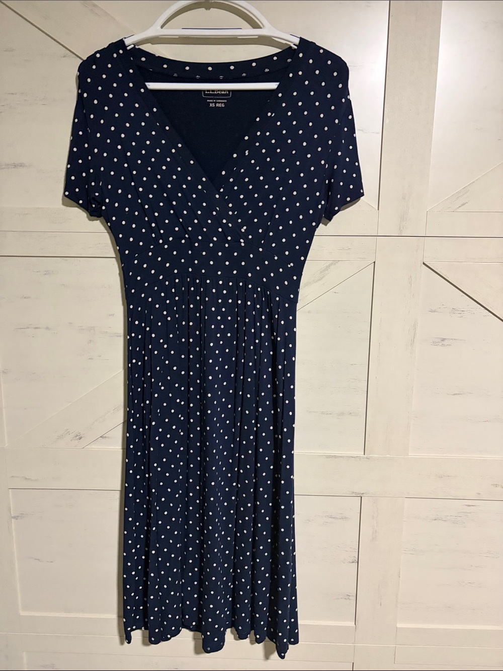 L.L. Bean Navy with White Polka Dot Midi Dress